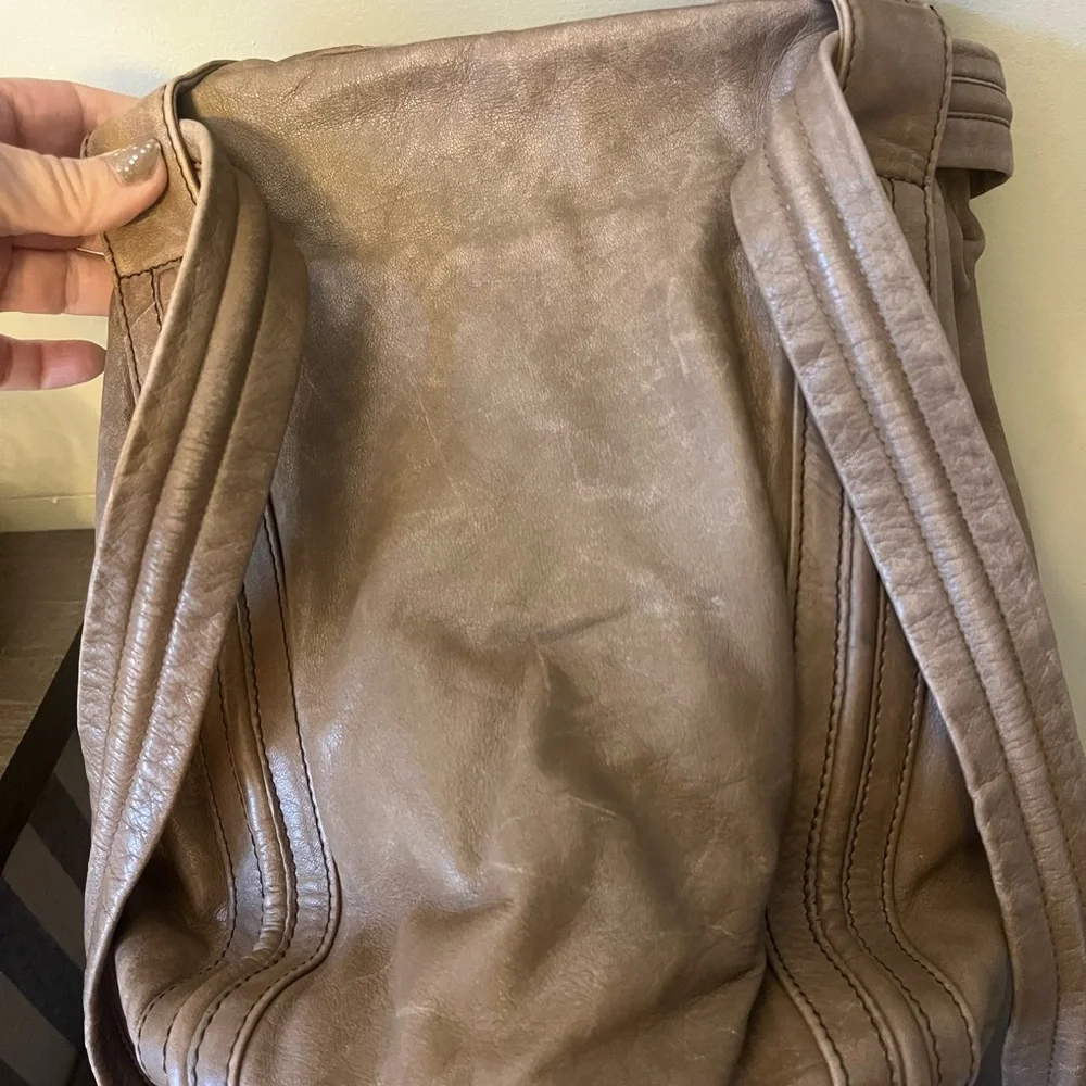 DKNY Brown Tan Leather   Drawstring Backpack  Purse